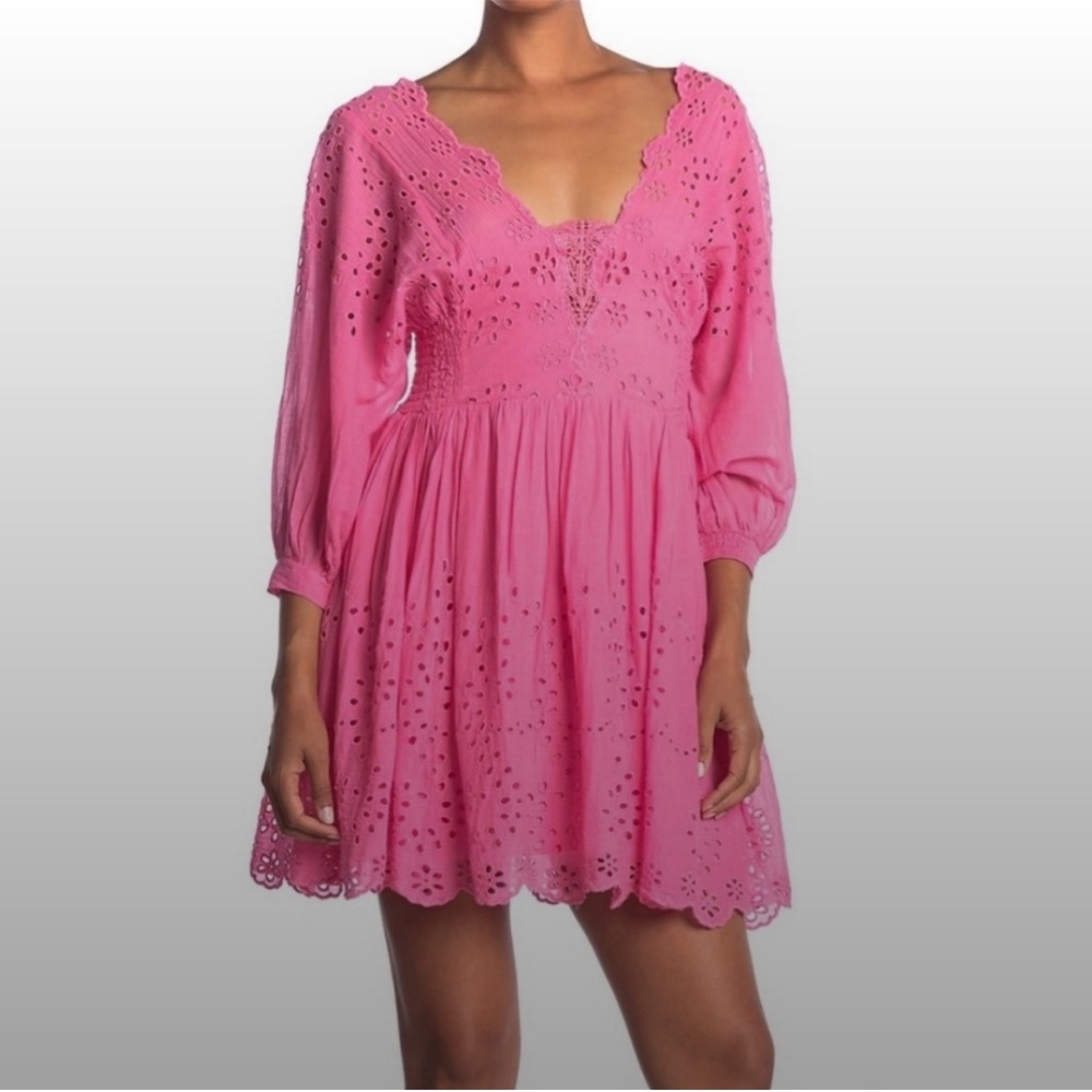 Free People Fuchsia Eyelet Mini Dress